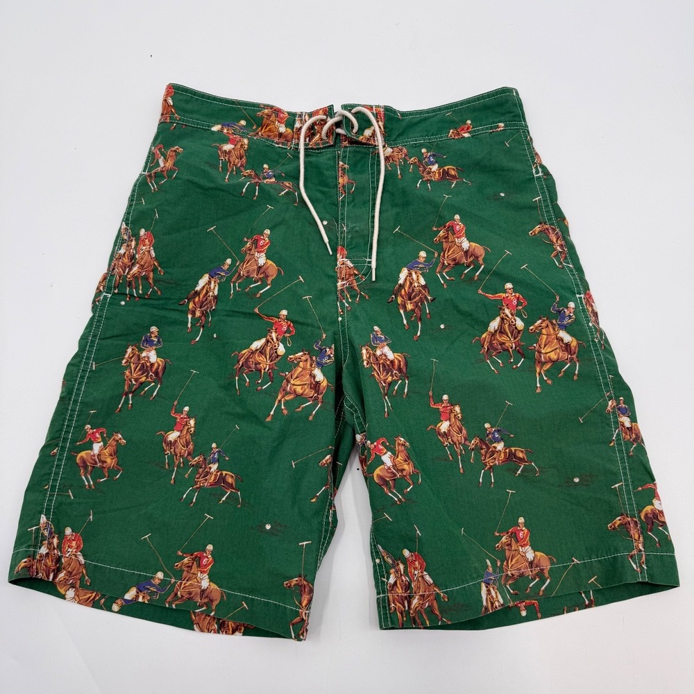 Polo Ralph Lauren Youth Size Large Swimming Trunks Horse Graphic Green